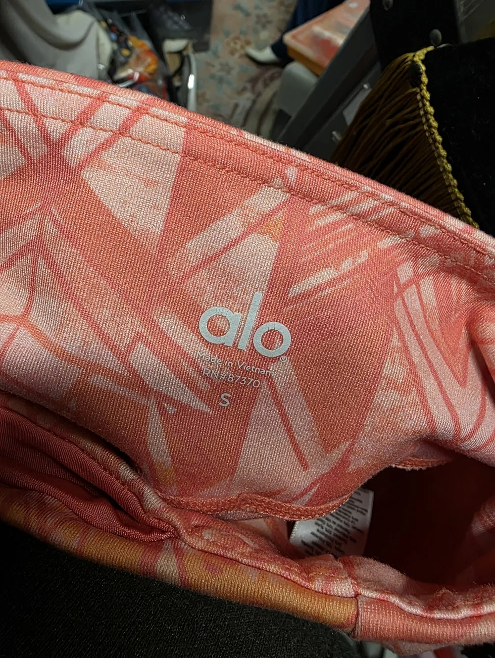 Alo Yoga High Waist Colorblock Geometric Print Leggings Coral Pink Orange Black